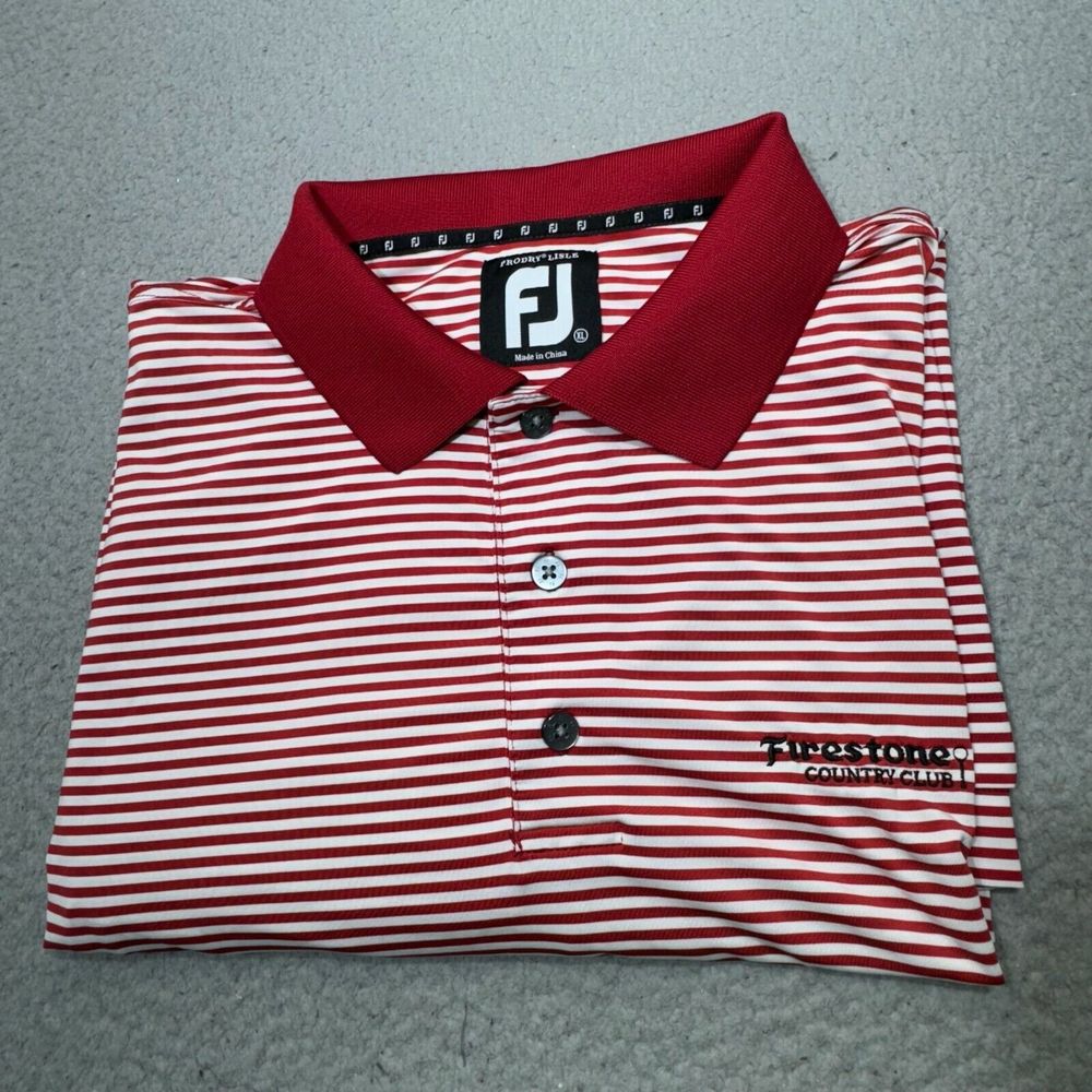 FootJoy Polo Shirt Men Extra Large Red Firestone Golf ProDry Club Striped Lisle‎
